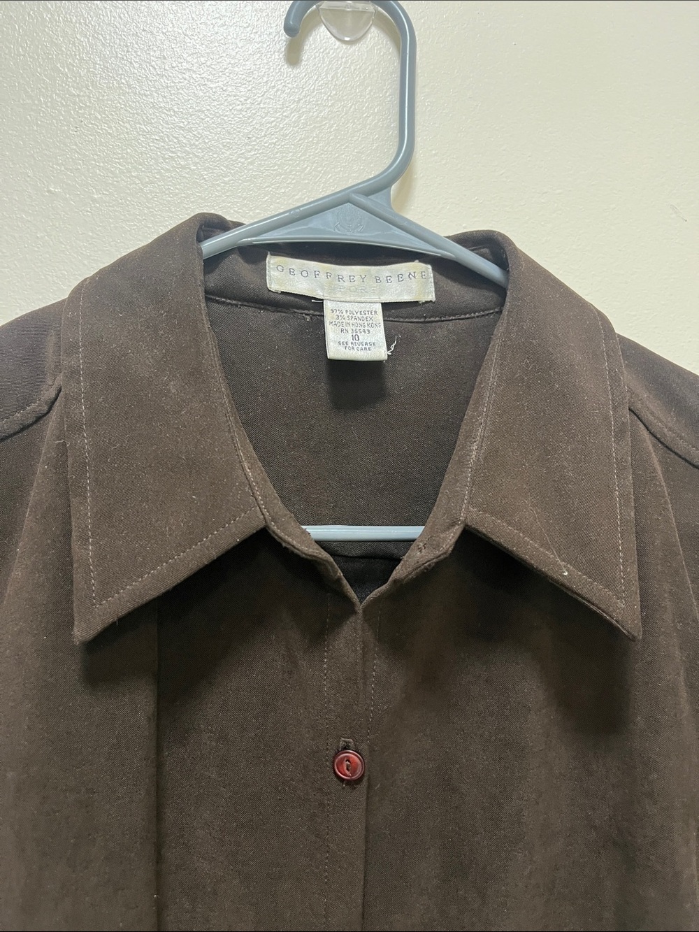 Vtg Geoffrey Beene Flannel Shirt Women 10 Brown Long Sleeve Button Up Minimalist - Picture 8 of 11